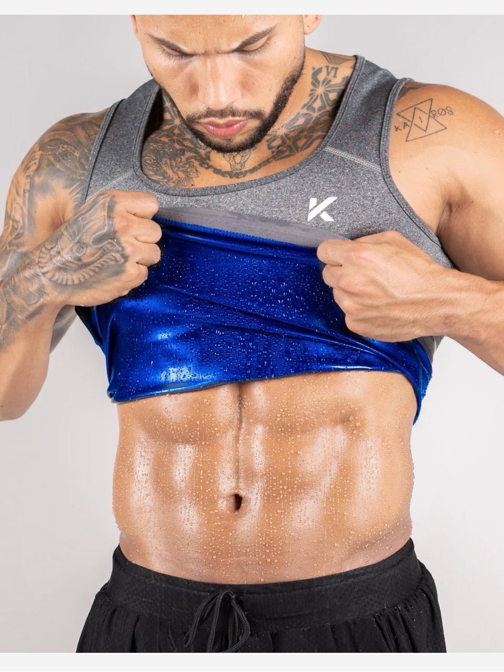 Kewlioo Men's Shapewear Sauna Suit Shirt Sweat Compression Vest Gray L XL Gym